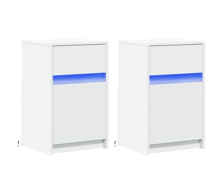 vidaXL Armoires de chevet et lumi&egrave;res LED 2pcs blanc bois d'ing&eacute;nierie