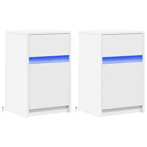Noční stolky s LED osvětlením 2 ks bílé kompozitní dřevo - obrázek 3