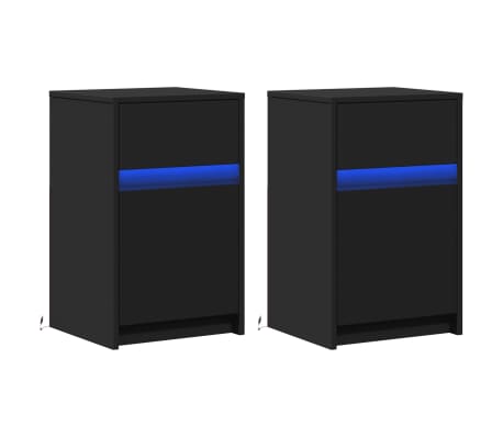 vidaXL Noptiere cu lumini LED, 2 buc., negru, lemn prelucrat