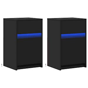 vidaXL Noptiere cu lumini LED, 2 buc., negru, lemn prelucrat