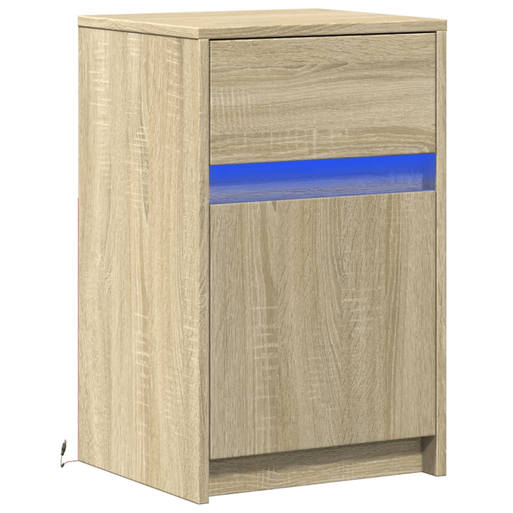 vidaXL Nachtkastje met LED-verlichting bewerkt hout sonoma eikenkleur afbeelding