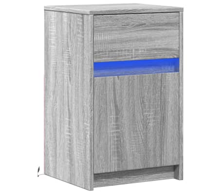 vidaXL Bedside Cabinet with LED Lights Grey Sonoma Engineered Wood