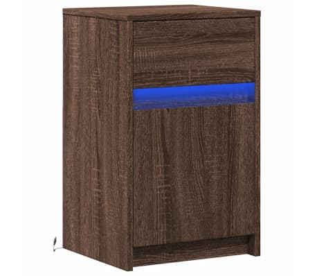 vidaXL Armoire de chevet et lumi&egrave;res LED ch&ecirc;ne marron bois ing&eacute;nierie