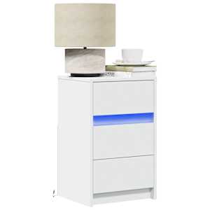 Nočna omarica z LED lučkami bel inženirski les