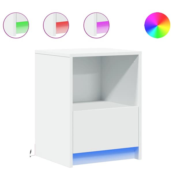 vidaXL &ouml;&ouml;kapp LED-valgustusega, valge, tehispuit