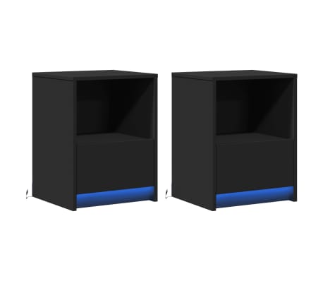 vidaXL Armoires de chevet et lumi&egrave;res LED 2 pcs noir bois d'ing&eacute;nierie