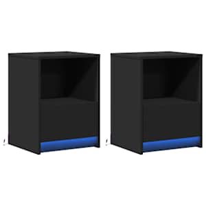 vidaXL Armoires de chevet et lumi&egrave;res LED 2 pcs noir bois d'ing&eacute;nierie