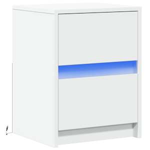 Noční stolek s LED osvětlením bílý kompozitní dřevo - obrázek 3