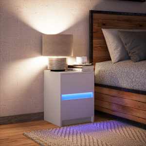 Noční stolek s LED osvětlením bílý kompozitní dřevo - obrázek 5