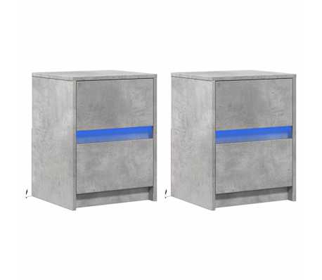 vidaXL Bedside Cabinets with LED Lights 2 pcs Concrete Grey Engineered Wood