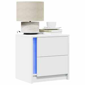 Nočna omarica z LED lučkami 2 kosa bel inženirski les