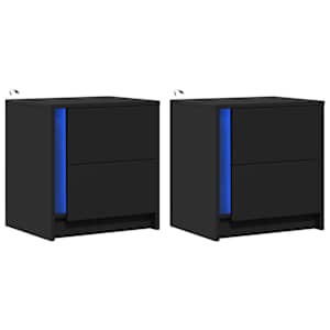 vidaXL Noptiere cu lumini LED, 2 buc., negru, lemn prelucrat