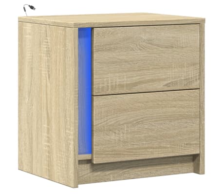 vidaXL Noptieră cu lumini LED, stejar sonoma, lemn prelucrat