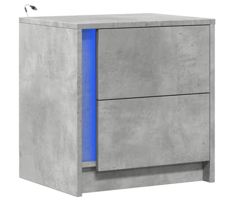 vidaXL Noptieră cu lumini LED, gri beton, lemn prelucrat