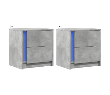 vidaXL S&auml;ngbord med LED-lampor 2 st betonggr&aring; konstruerat tr&auml;