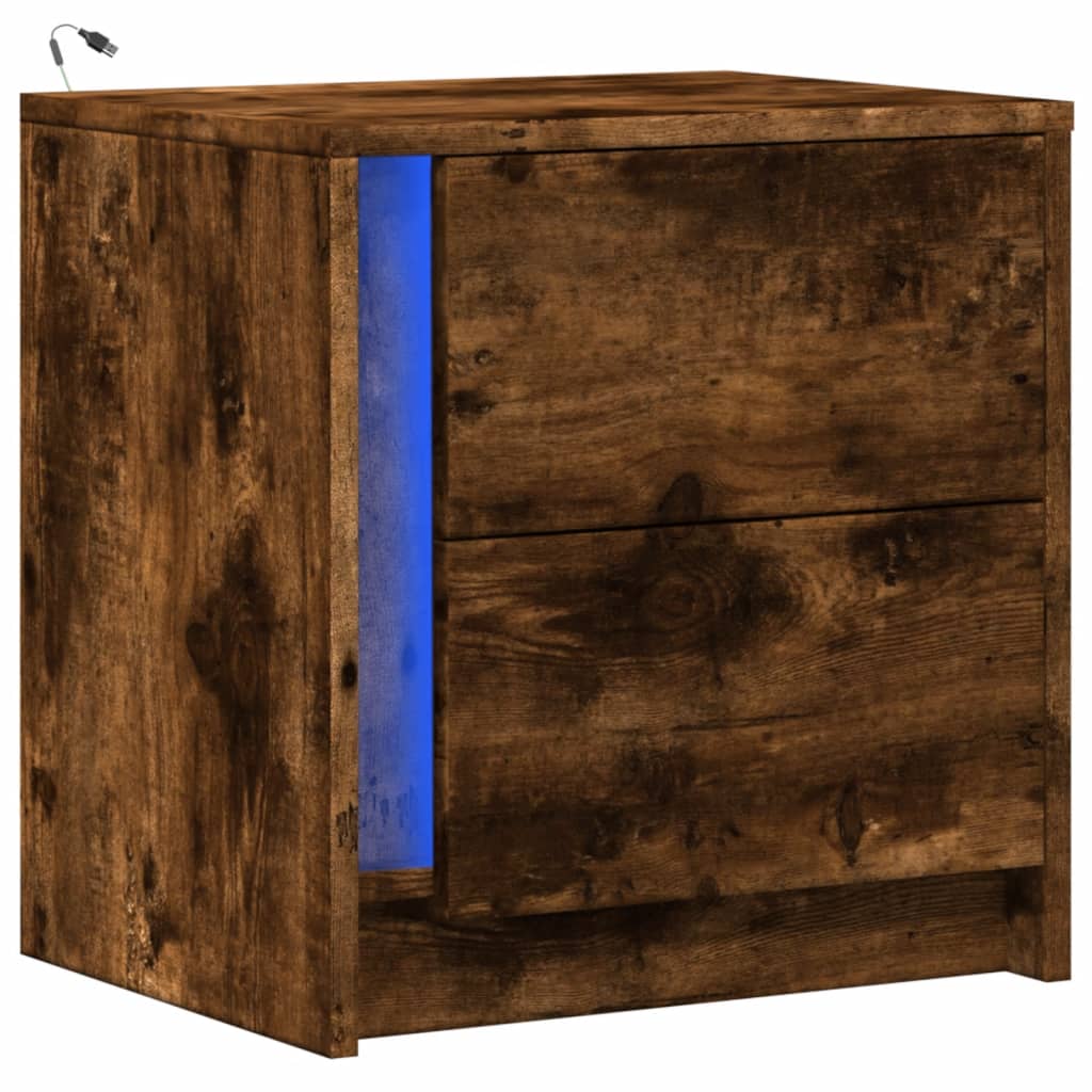 vidaXL nachtkastje met LED-verlichting bewerkt hout gerookt eikenkleur afbeelding