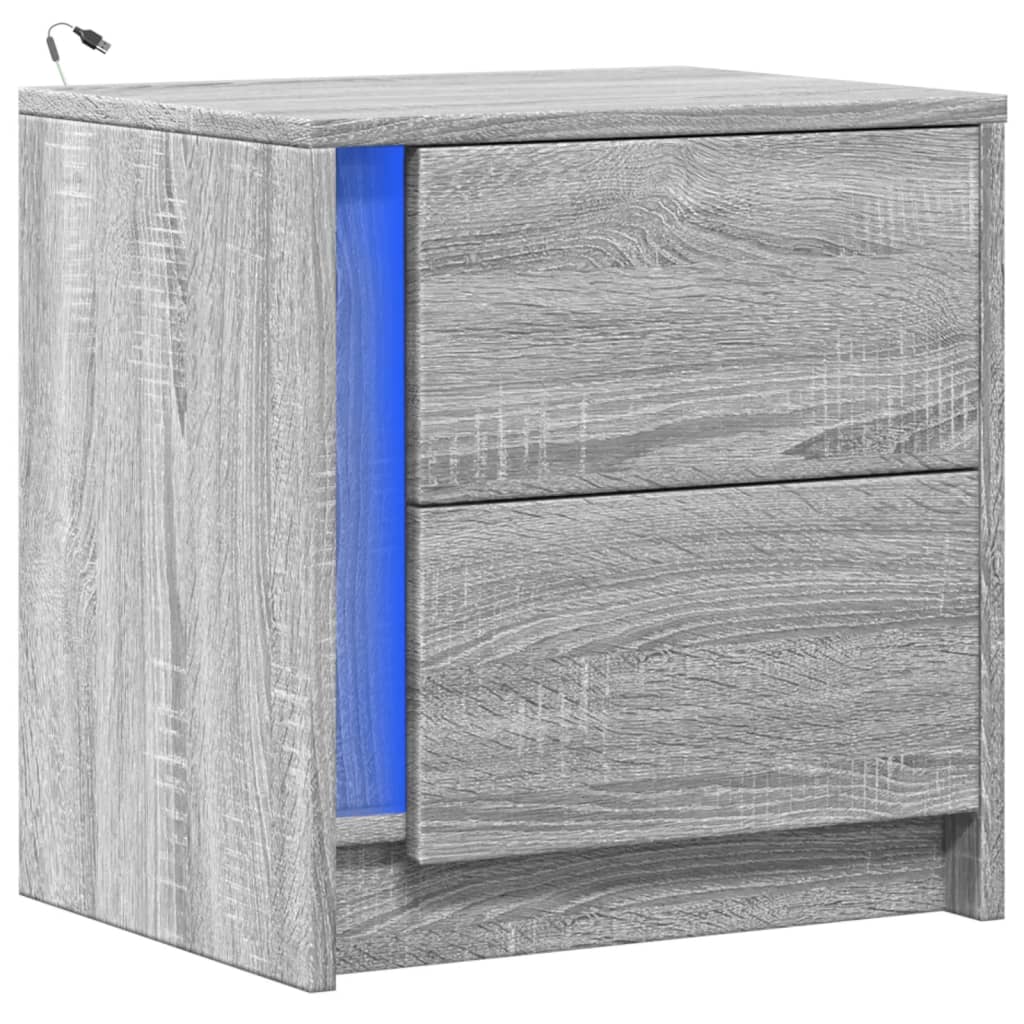 vidaXL Nachtkastje met LED-verlichting bewerkt hout grijs sonoma afbeelding