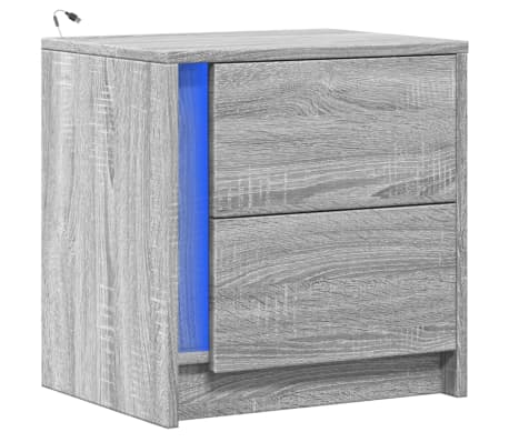 vidaXL Bedside Cabinet with LED Lights Grey Sonoma Engineered Wood