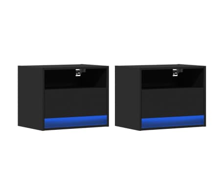 vidaXL Zidni noćni ormarići s LED svjetlima 2 kom crni