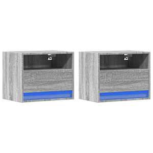 vidaXL Noptiere montate pe perete cu lumini LED, 2 buc., sonoma gri