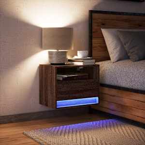 Nástěnný noční stolek s LED osvětlením hnědý dub - obrázek 5