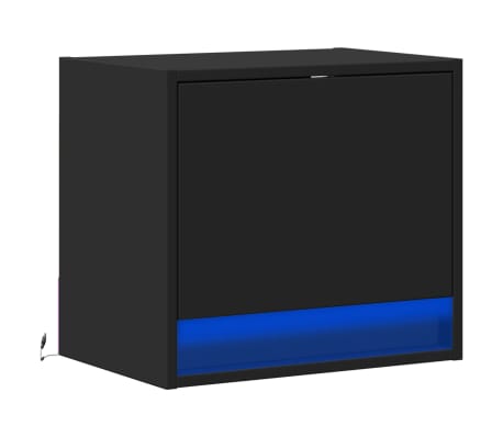 vidaXL Mesa de cabeceira de parede com luzes LED preto