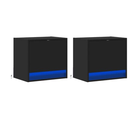vidaXL Zidni noćni ormarići s LED svjetlima 2 kom crni