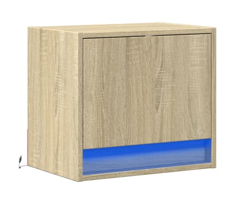 vidaXL Wand-Nachttisch mit LED-Leuchten Sonoma-Eiche