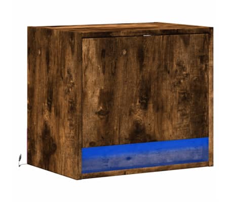 vidaXL Noptieră montată pe perete cu lumini LED, stejar fumuriu