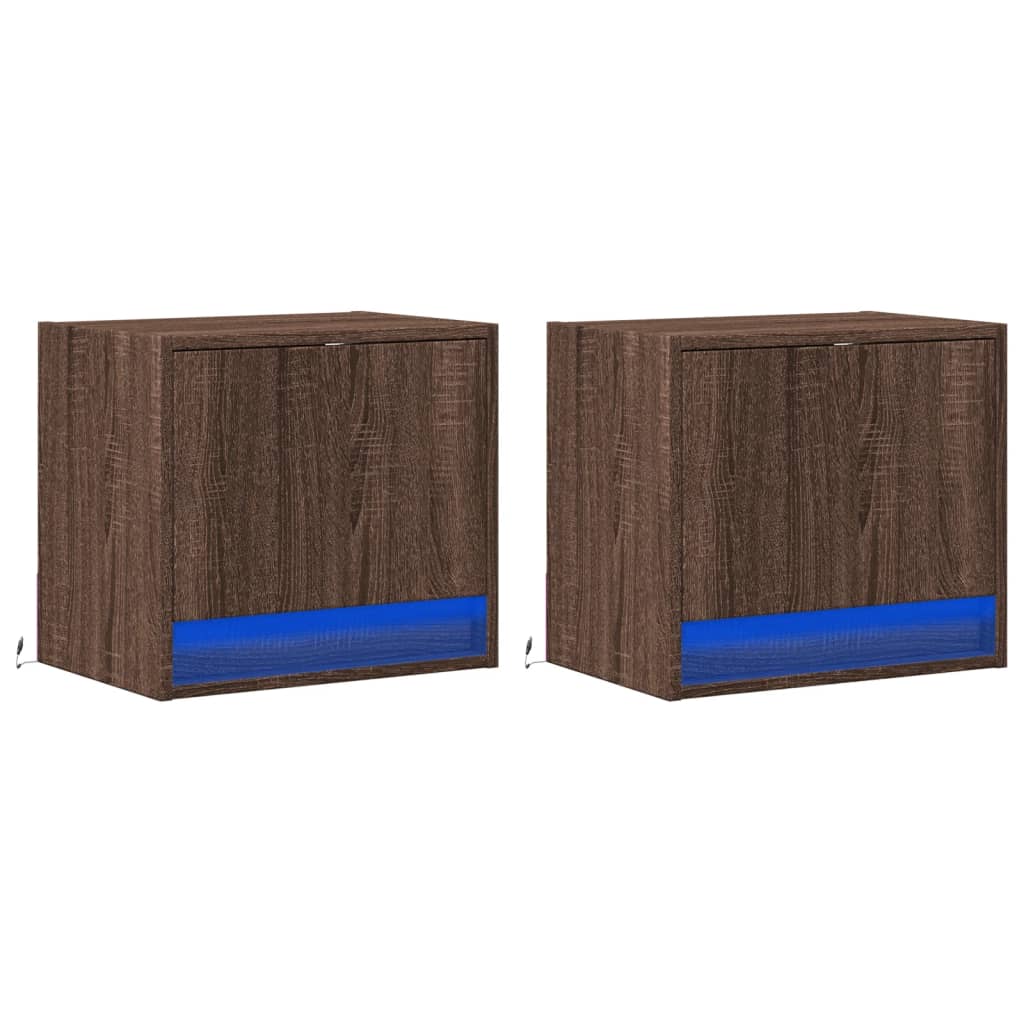 vidaXL Nachtkastjes met LED's 2 st wandgemonteerd bruin eikenkleur afbeelding