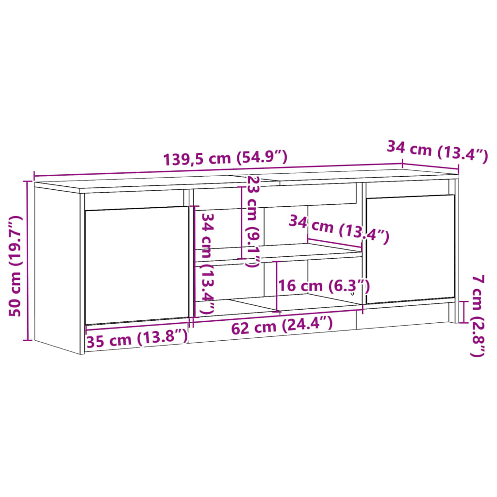 TV skříňka s LED kouřový dub 139,5x34x50 cm kompozitní dřevo - obrázek 14