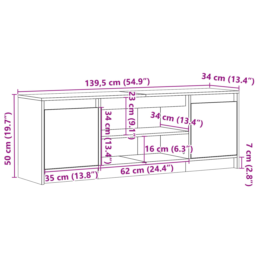 TV skříňka s LED šedá sonoma 139,5x34x50 cm kompozitní dřevo - obrázek 14