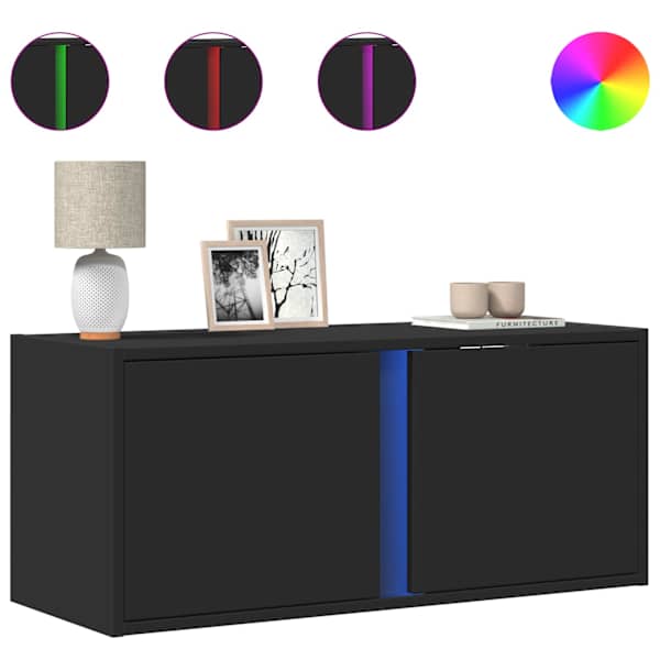 vidaXL teleri seinakapp LED-tuledega, must, 80x31x35 cm