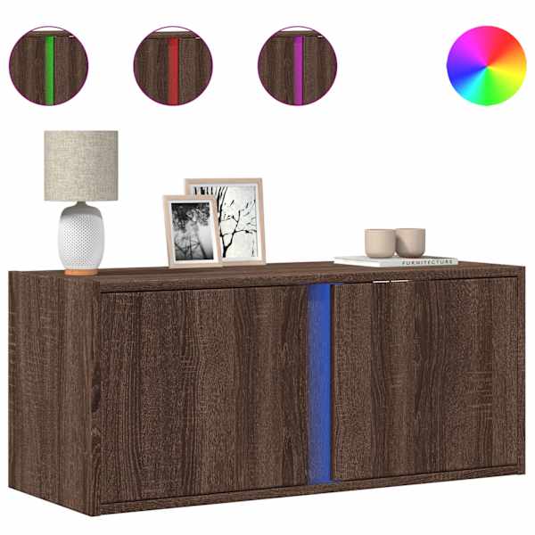 vidaXL teleri seinakapp LED-tuledega, pruun tamm, 80x31x35 cm