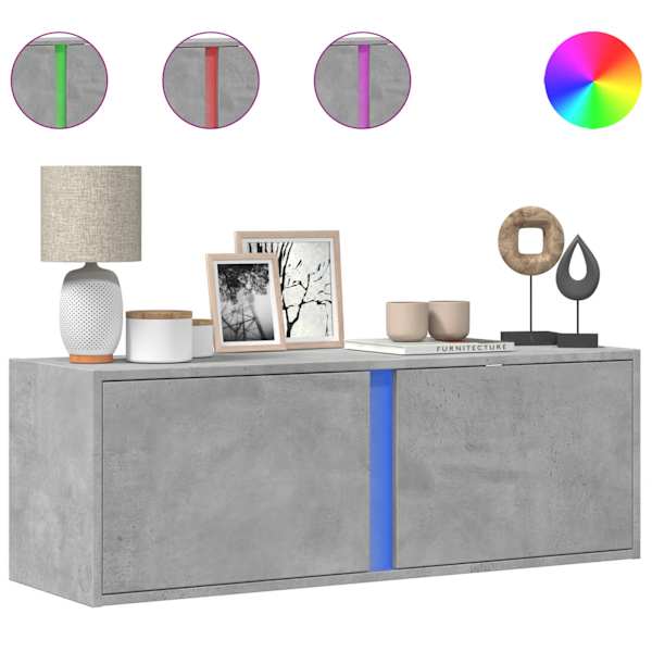 vidaXL teleri seinakapp LED-tuledega, betoonhall, 100 x 31 x 35 cm