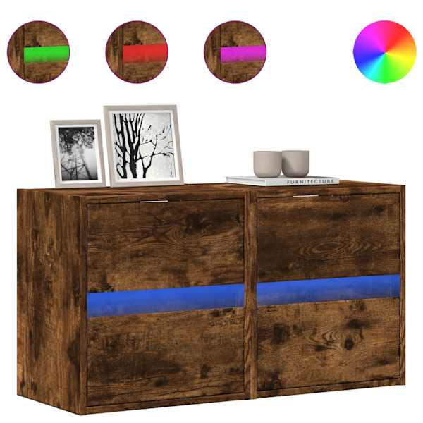 vidaXL teleri seinakapid LED-tuledega 2 tk, suitsutamm, 41x31x45 cm
