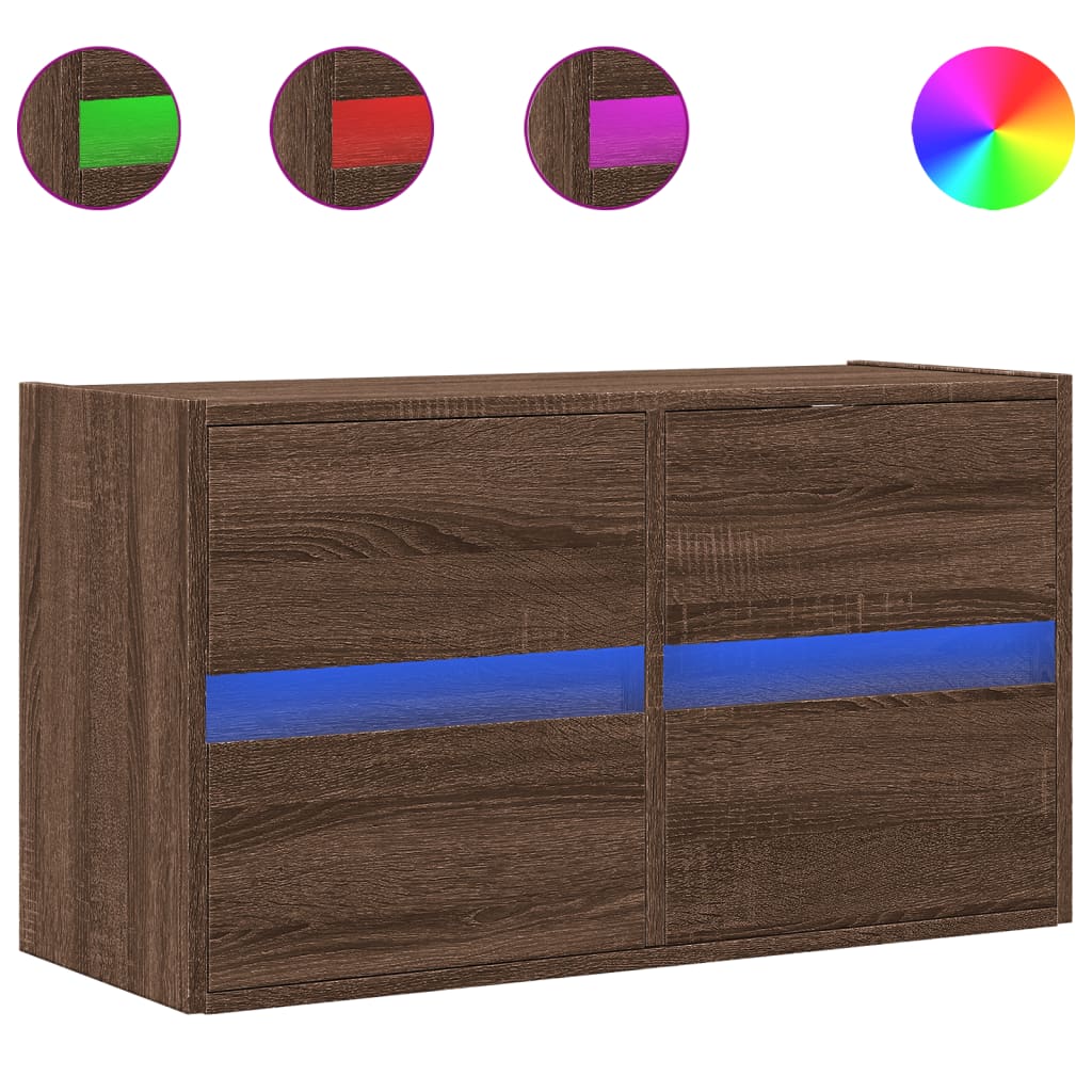 Thumbnail - vidaXL TV-Wandschrank mit LED-Beleuchtung Braun Eiche-Optik 80x31x45cm