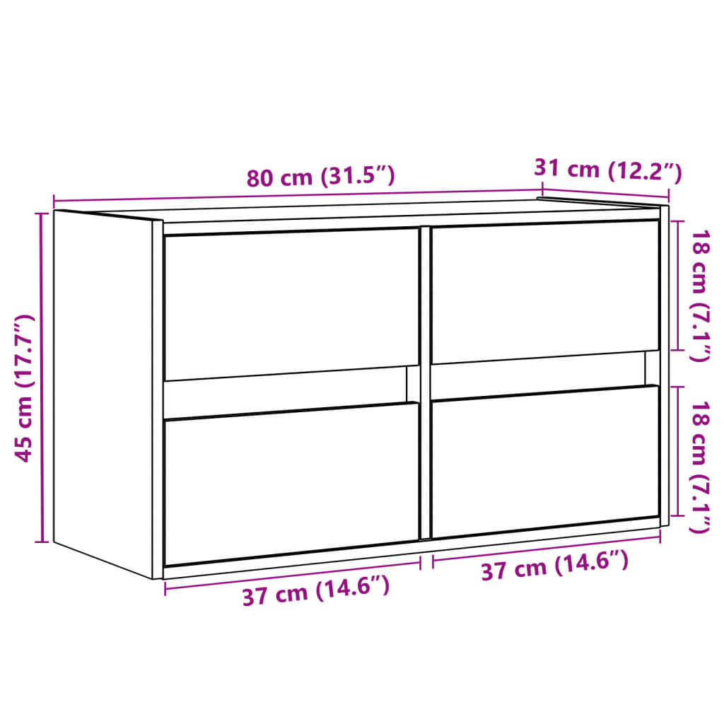 Nástěnná TV skříňka s LED osvětlením hnědý dub 80 x 31 x 45 cm - obrázek 15