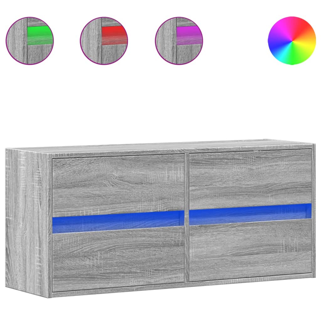 vidaXL Nástěnná TV skříňka s LED osvětlením šedá sonoma 100x31x45 cm