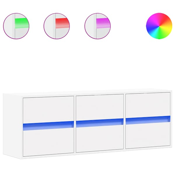 vidaXL teleri seinakapp LED-tuledega, valge, 130x31x45 cm