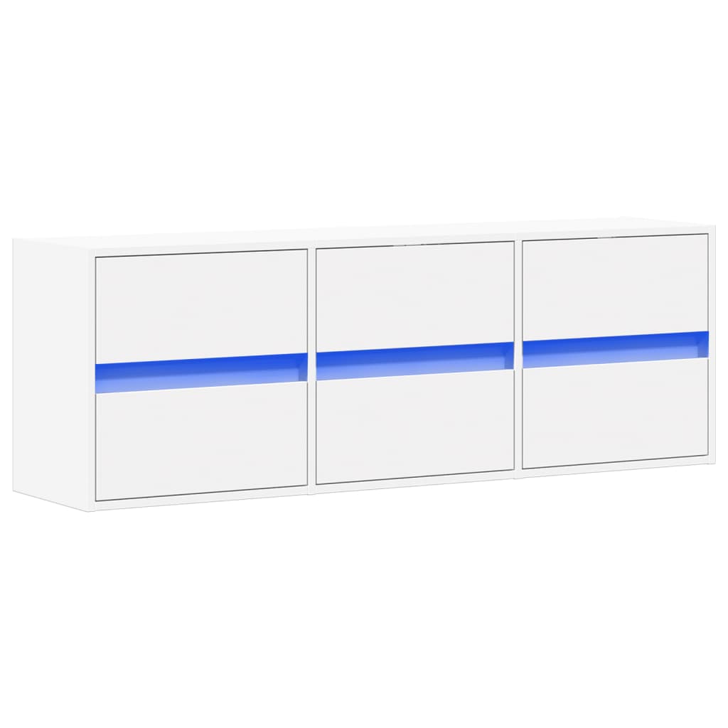 vidaXL Comodă TV de perete cu lumini LED, alb, 130x31x45 cm