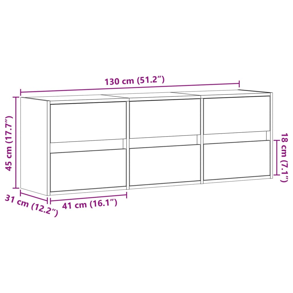 Nástěnná TV skříňka s LED osvětlením kouřový dub 130x31x45 cm - obrázek 15