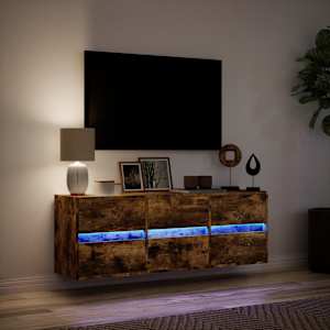 Nástěnná TV skříňka s LED osvětlením kouřový dub 130x31x45 cm - obrázek 5