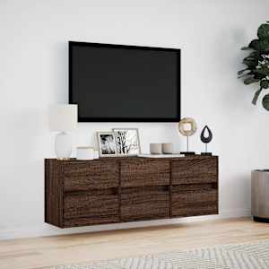 Nástěnná TV skříňka s LED osvětlením hnědý dub 130 x 31 x 45 cm - obrázek 4