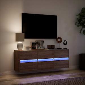 Nástěnná TV skříňka s LED osvětlením hnědý dub 130 x 31 x 45 cm - obrázek 5