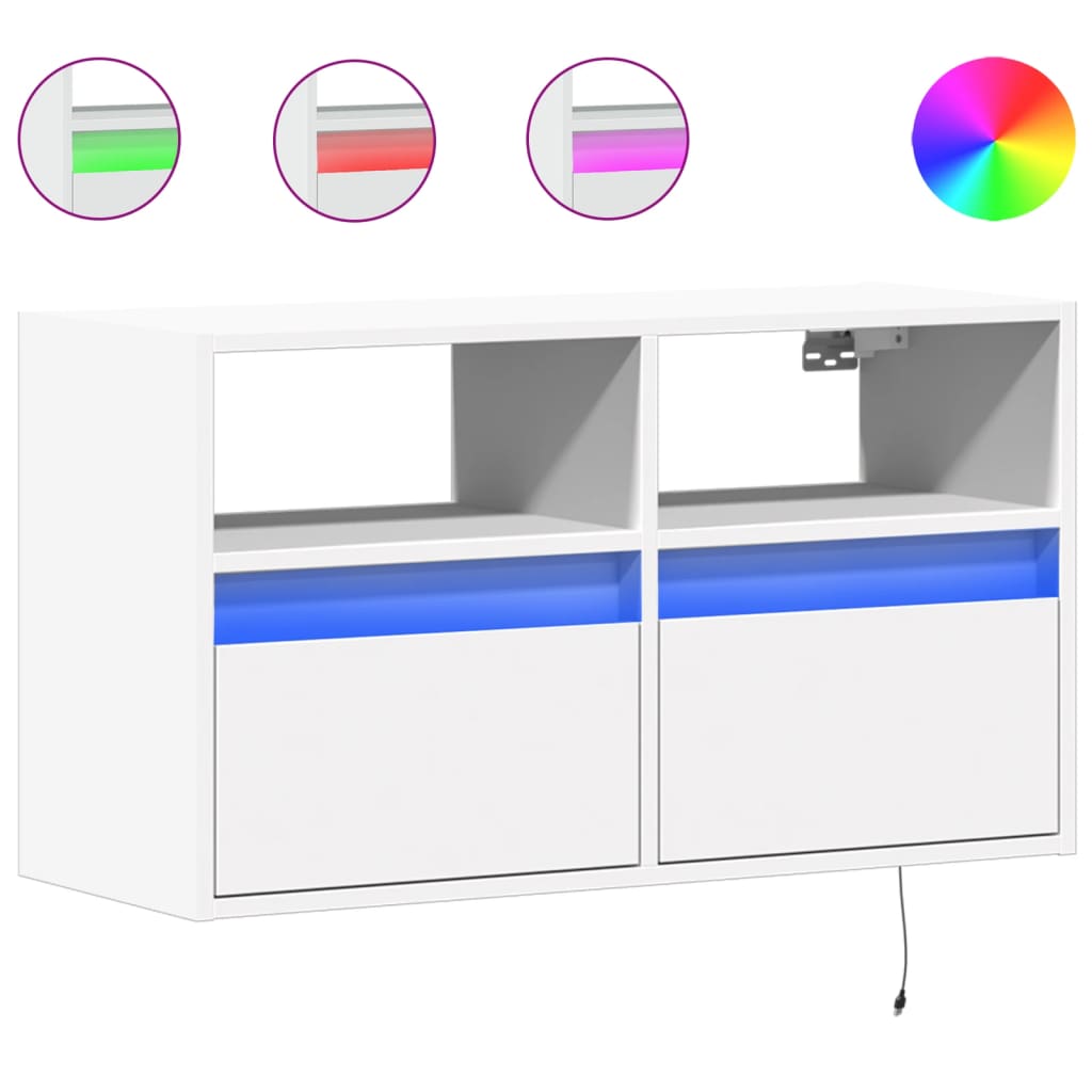 vidaXL TV nástenná skrinka s LED svetlami biela 80x31x45 cm