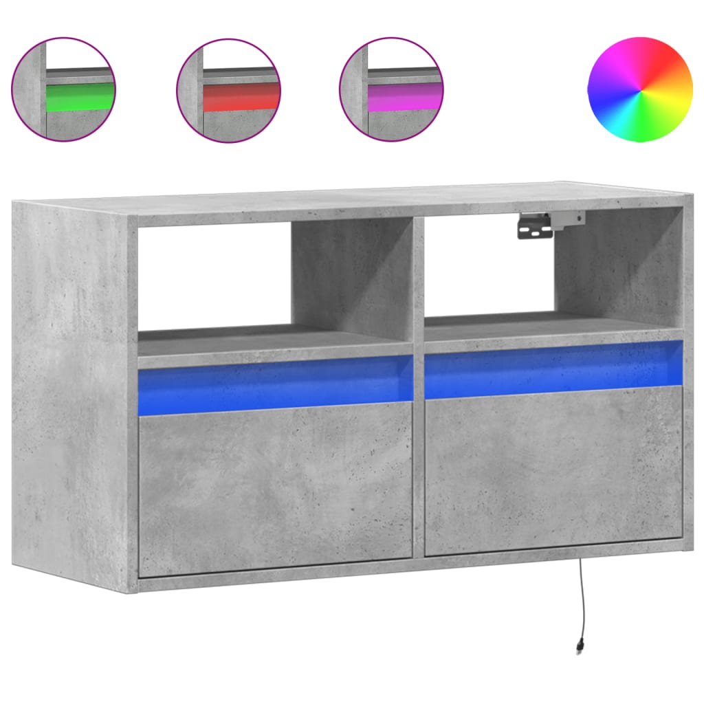 vidaXL TV nástenná skrinka s LED svetlami betónovo sivá 80x31x45 cm