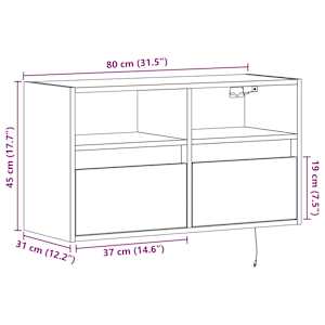 Nástěnná TV skříňka s LED osvětlením kouřový dub 80x31x45 cm - obrázek 16
