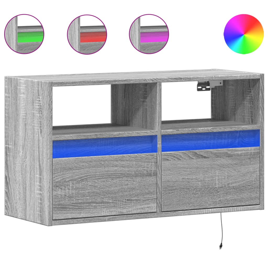 vidaXL Nástěnná TV skříňka s LED osvětlením šedá sonoma 80x31x45 cm