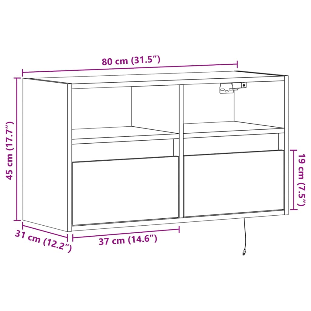 Nástěnná TV skříňka s LED osvětlením šedá sonoma 80x31x45 cm - obrázek 16